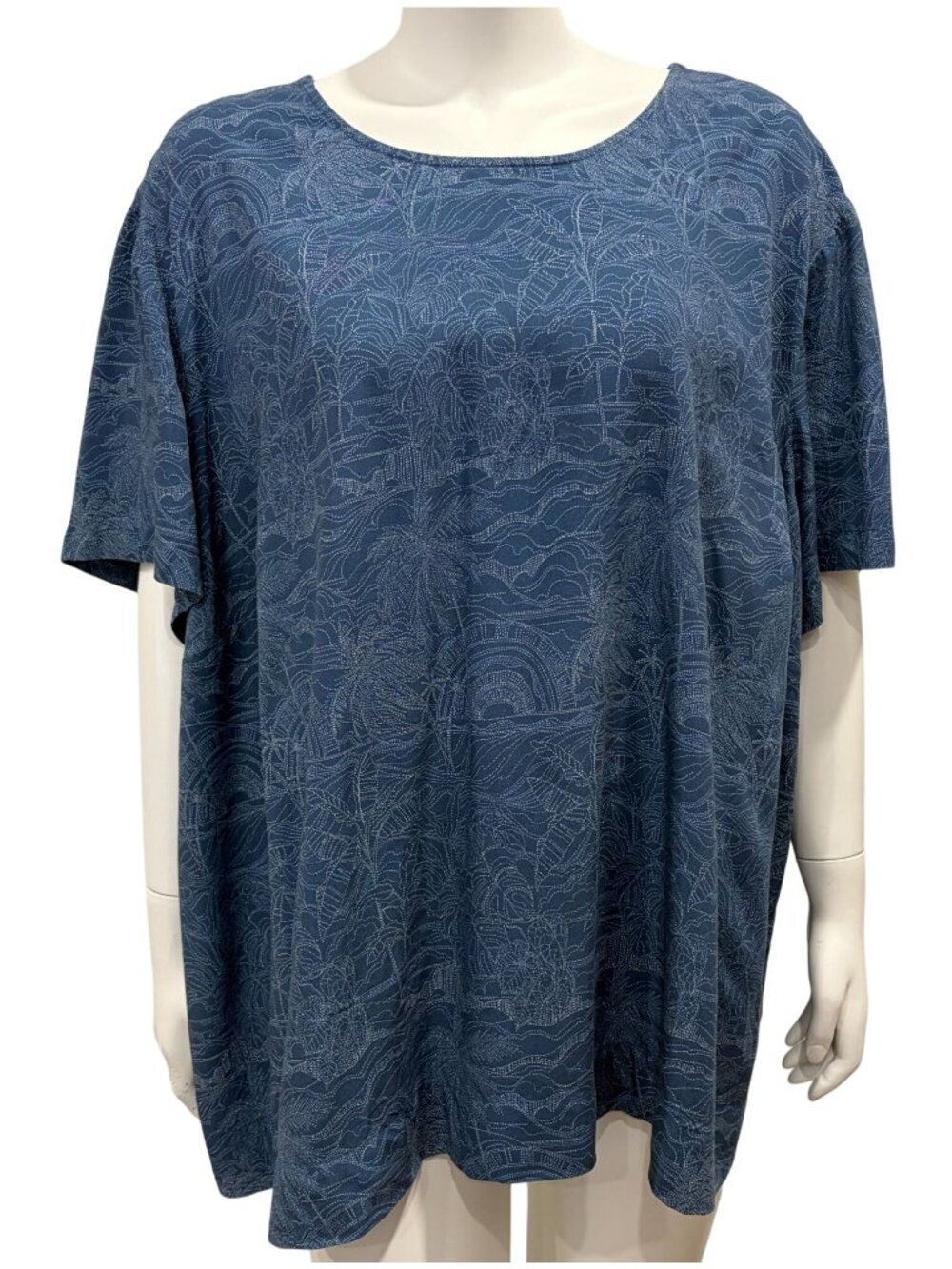J. Jill Womens Blue Printed Tunic Top Womens 4X Scoop Neck Short Sleeve Casual